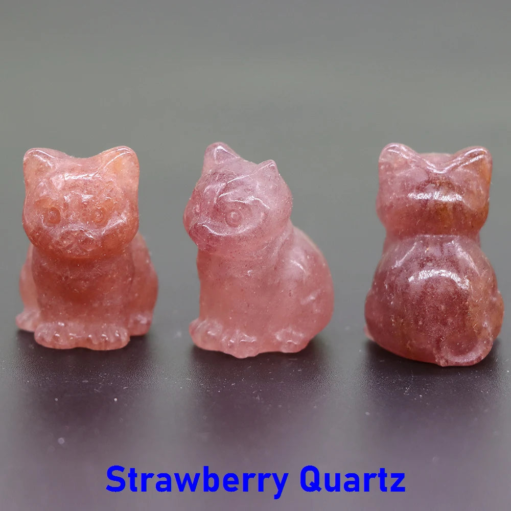 10x Hand-Carved Crystal Cat – 30 mm Mini Figurine (Multi-Stone Collection)
