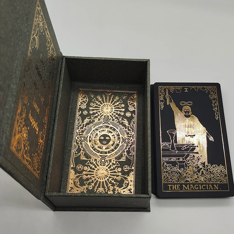 Black Gold Foil Tarot Cards – Plastic Rider Oracle Deck (New Version)