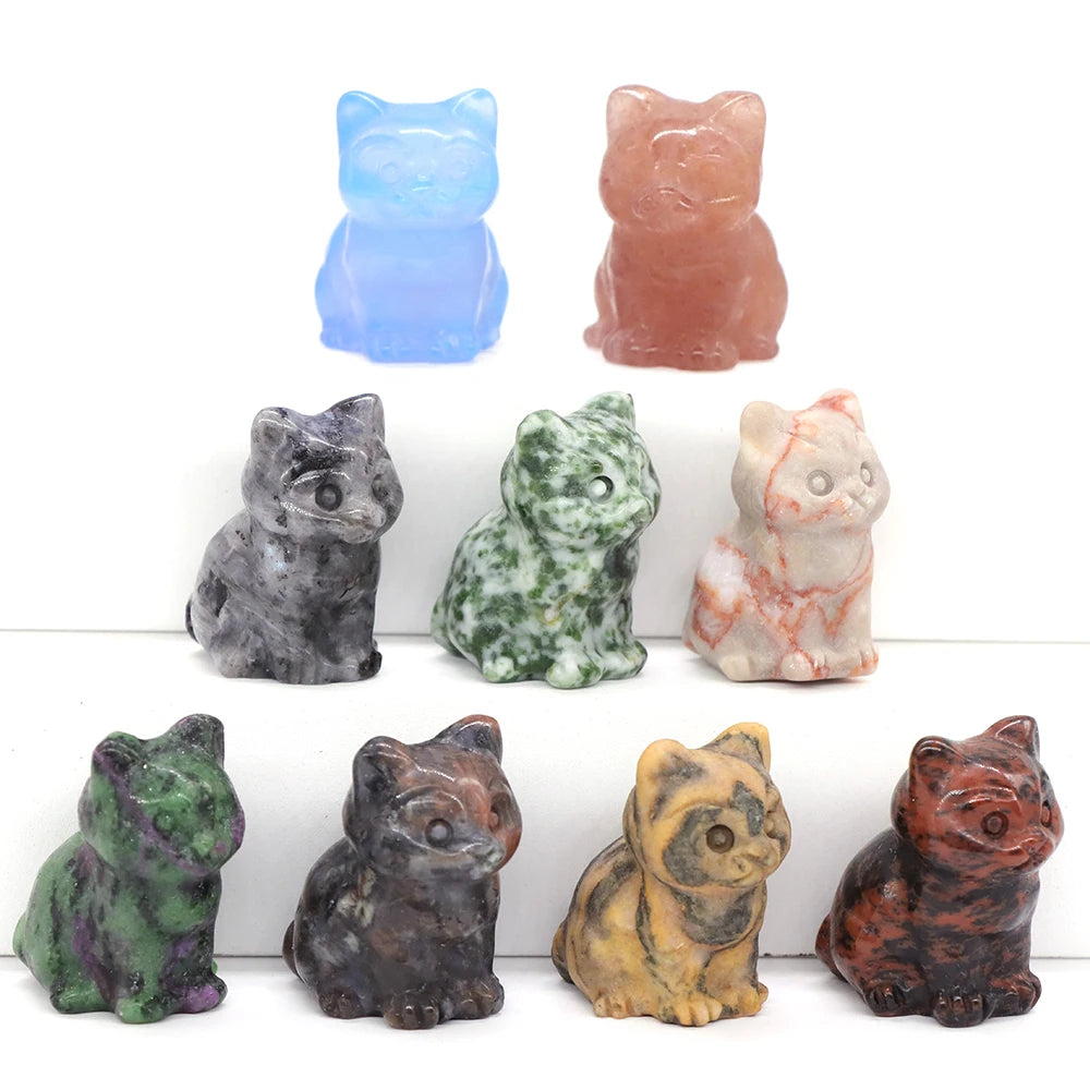 20x Hand-Carved Crystal Cat – 30 mm Mini Figurine (Multi-Stone Collection)