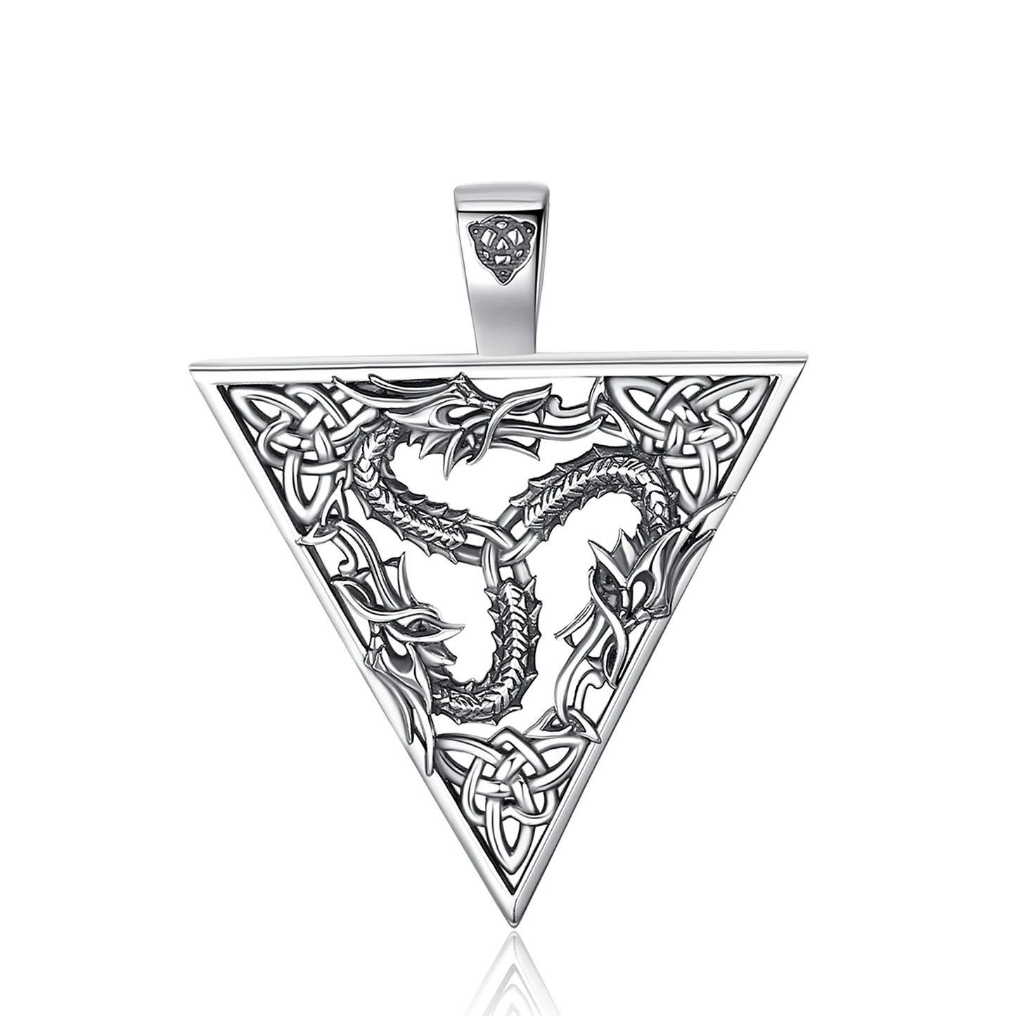 Collier Dragon en argent sterling 925 Eudora – Pendentif amulette Triquetra en spirale à nœud celtique | Bijou païen Wicca, cadeau pour femmes et hommes 