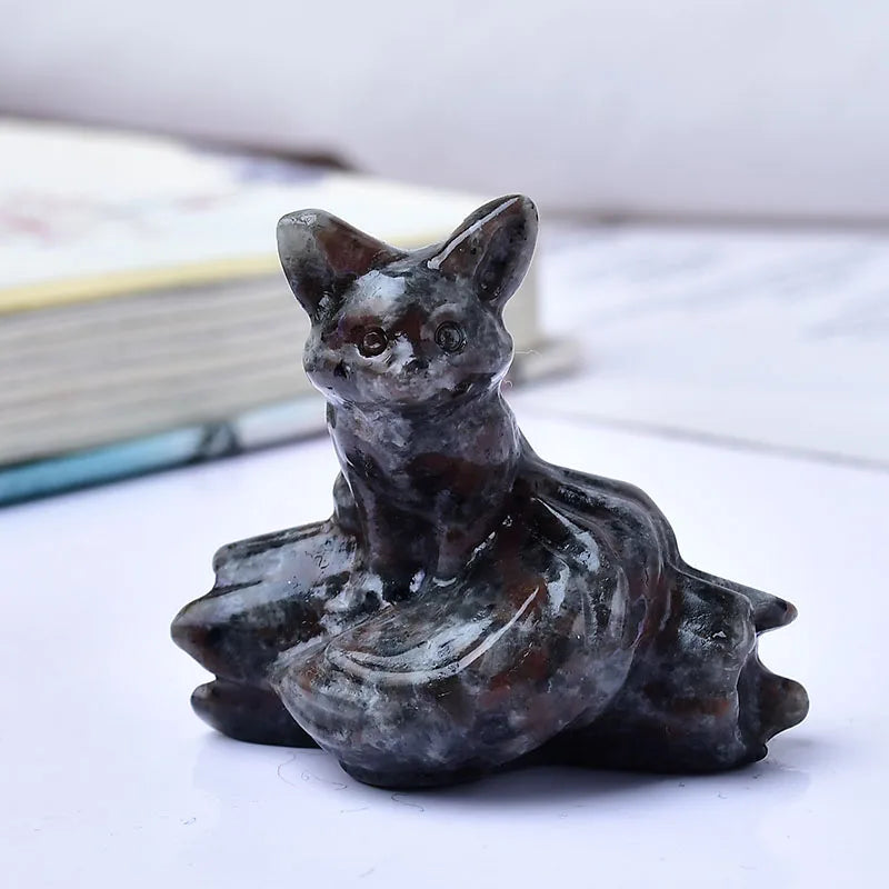 1x Nine‑Tailed Fox Crystal – 40 mm Carved Figurine (Multi‑Stone Collection)