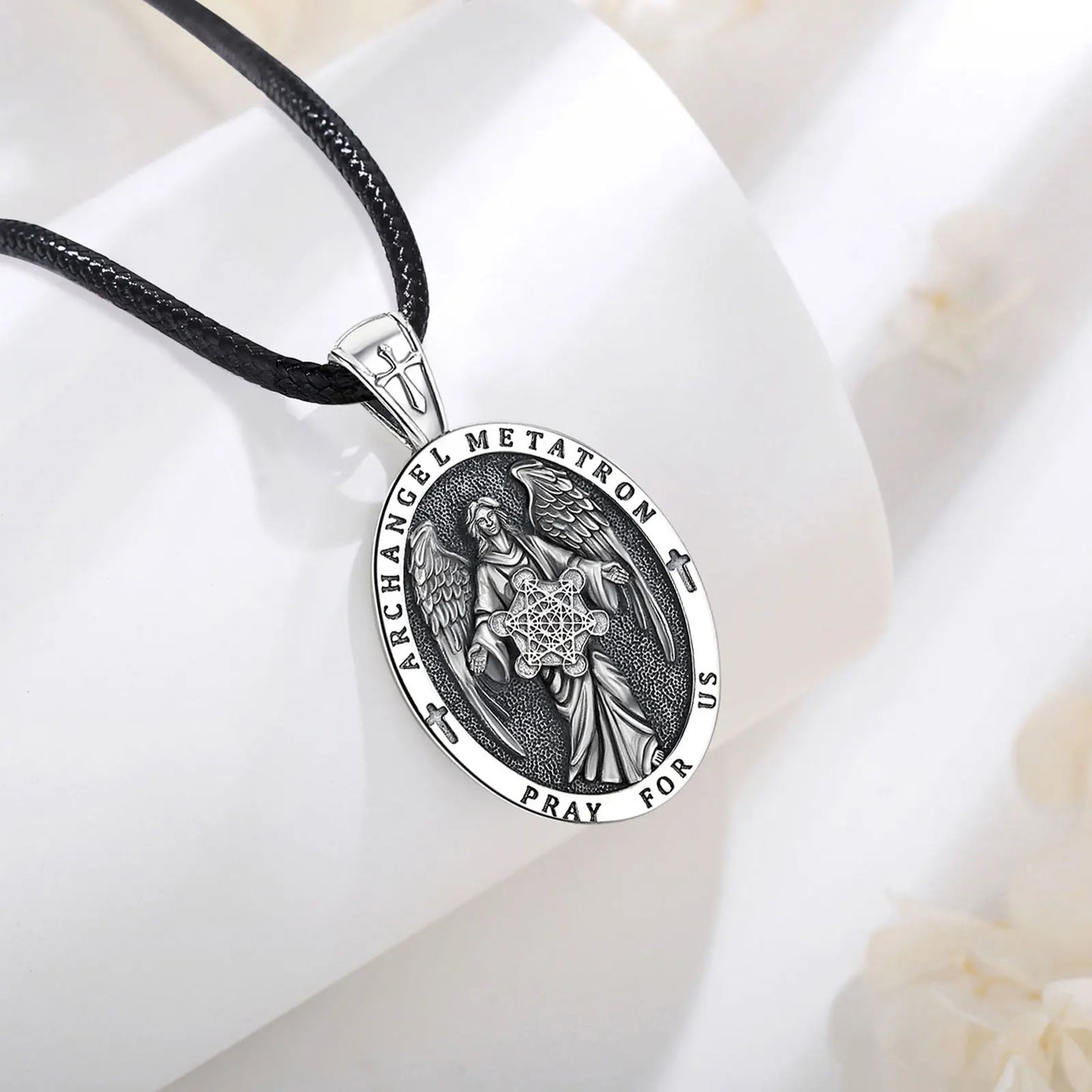 Eudora Sterling Silver Archangel Metatron’s Cube Necklace – Angel Seal Sacred Geometry Amulet Pendant | Religious Jewelry Gift for Men