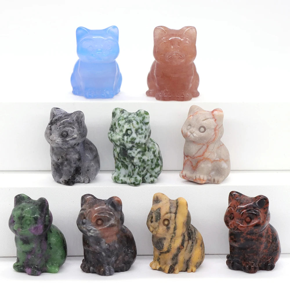 1x Hand-Carved Crystal Cat – 30 mm Mini Figurine (Multi-Stone Collection)