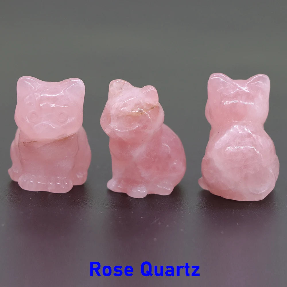 10x Hand-Carved Crystal Cat – 30 mm Mini Figurine (Multi-Stone Collection)