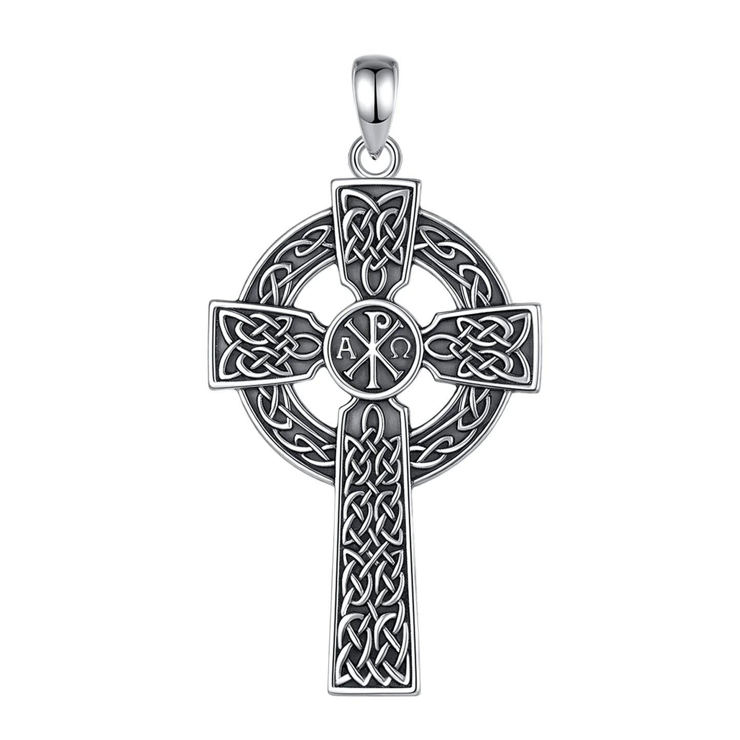 Collier croix nœud celtique en argent sterling 925 Eudora – Pendentif Chi Rho vintage | Bijou religieux chrétien, cadeau pour femmes et hommes 