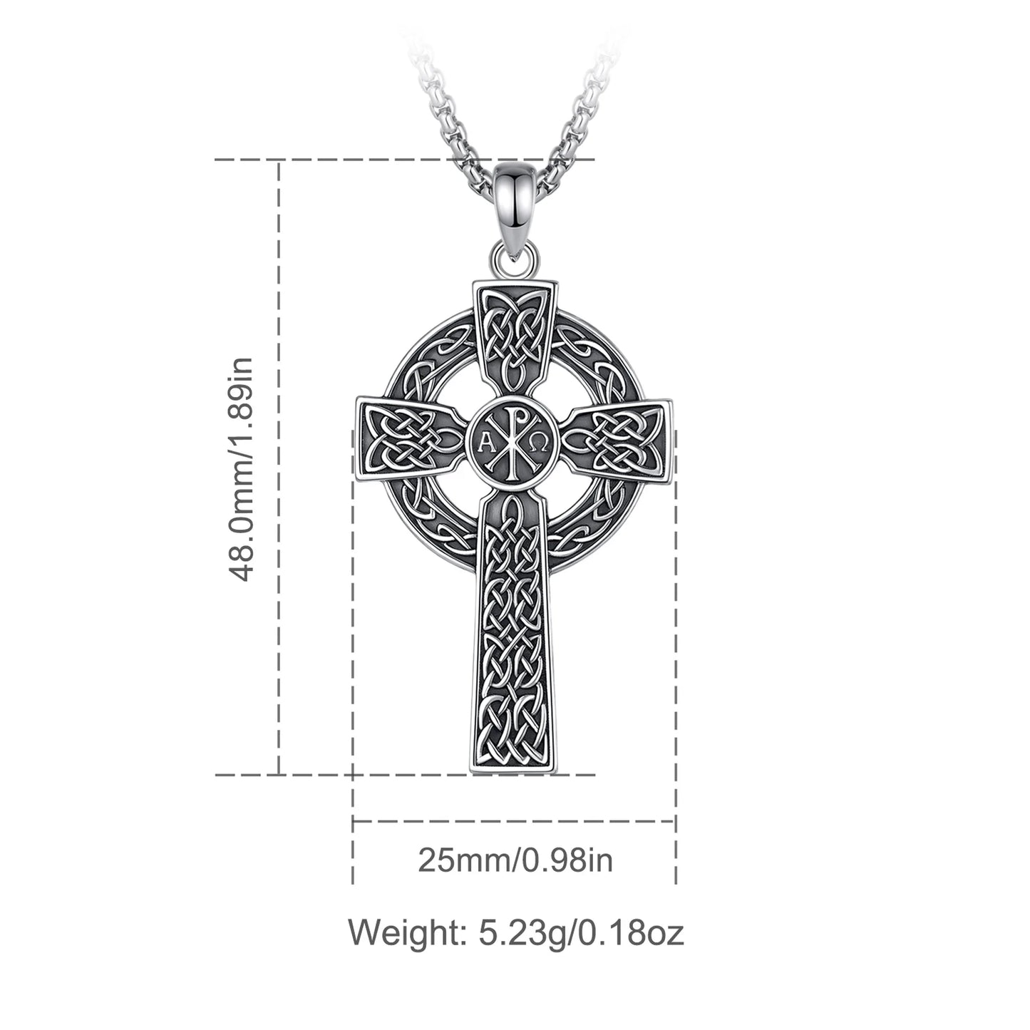 Collier croix nœud celtique en argent sterling 925 Eudora – Pendentif Chi Rho vintage | Bijou religieux chrétien, cadeau pour femmes et hommes 