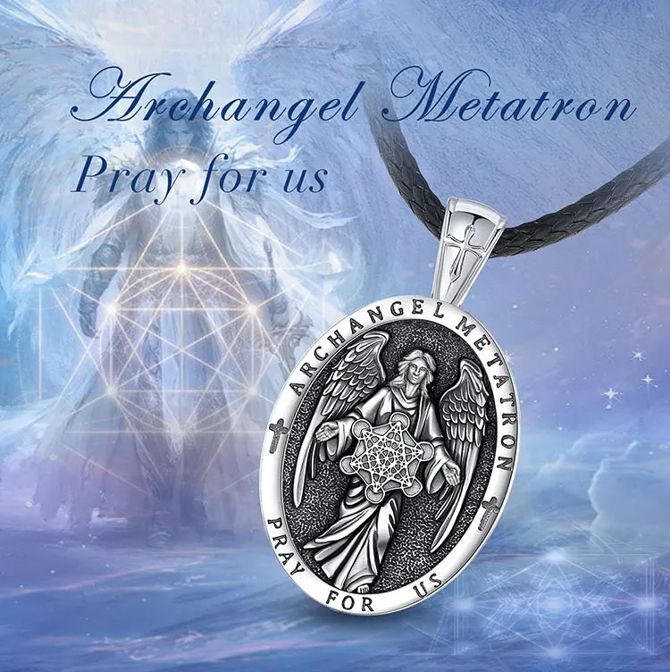 Eudora Sterling Silver Archangel Metatron’s Cube Necklace – Angel Seal Sacred Geometry Amulet Pendant | Religious Jewelry Gift for Men