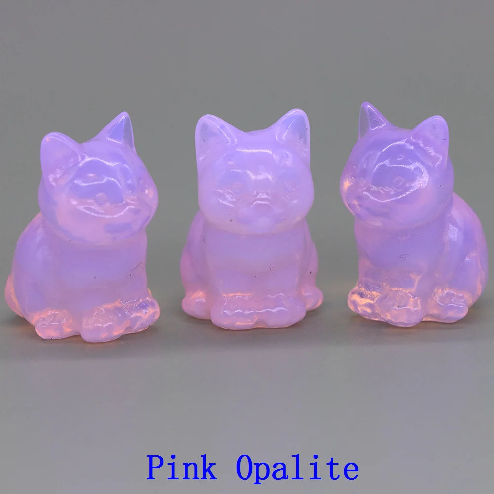 5x Hand-Carved Crystal Cat – 30 mm Mini Figurine (Multi-Stone Collection)
