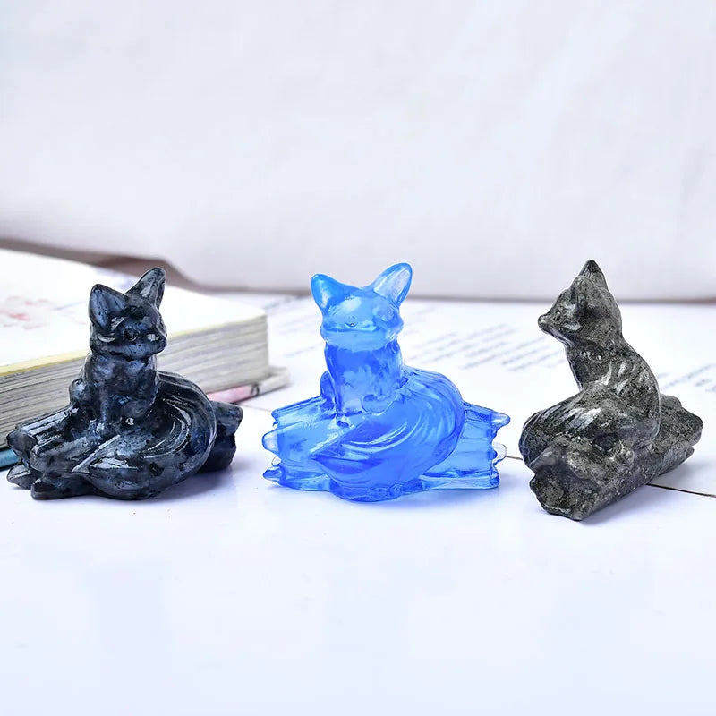 1x Nine‑Tailed Fox Crystal – 40 mm Carved Figurine (Multi‑Stone Collection)