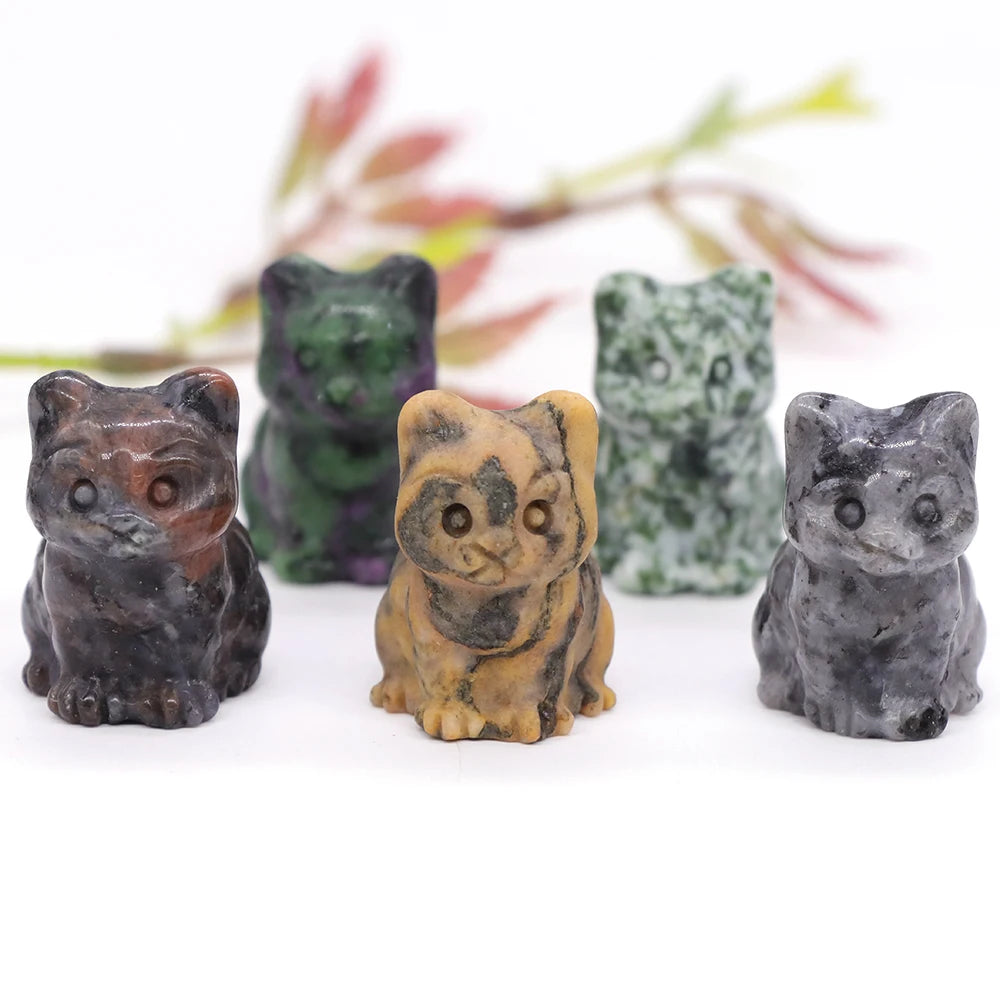 20x Hand-Carved Crystal Cat – 30 mm Mini Figurine (Multi-Stone Collection)