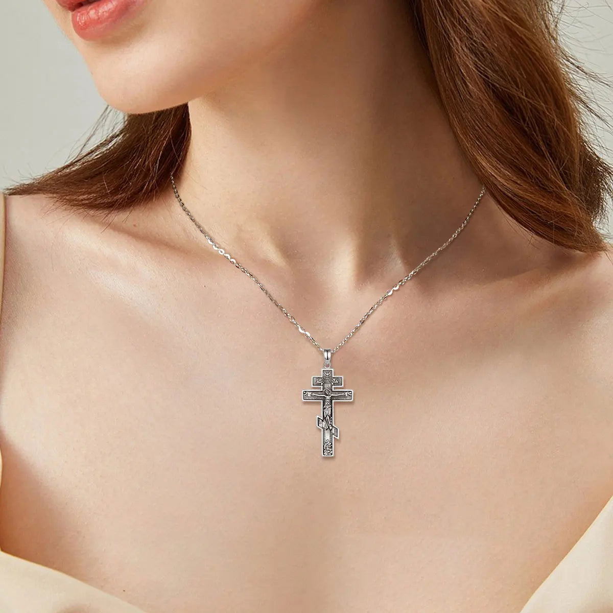 Eudora New 925 Sterling Silver Jesus Orthodox Cross Necklace – Cross Amulet Pendant | Christian Religious Jewelry Gift for Men