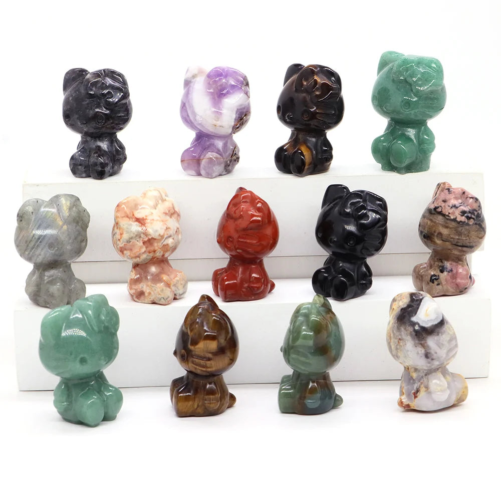 1x Hand-Carved Crystal “Hello Kitty” – 36×25×20 mm Cute Cartoon Cat (Multi-Stone Collection)