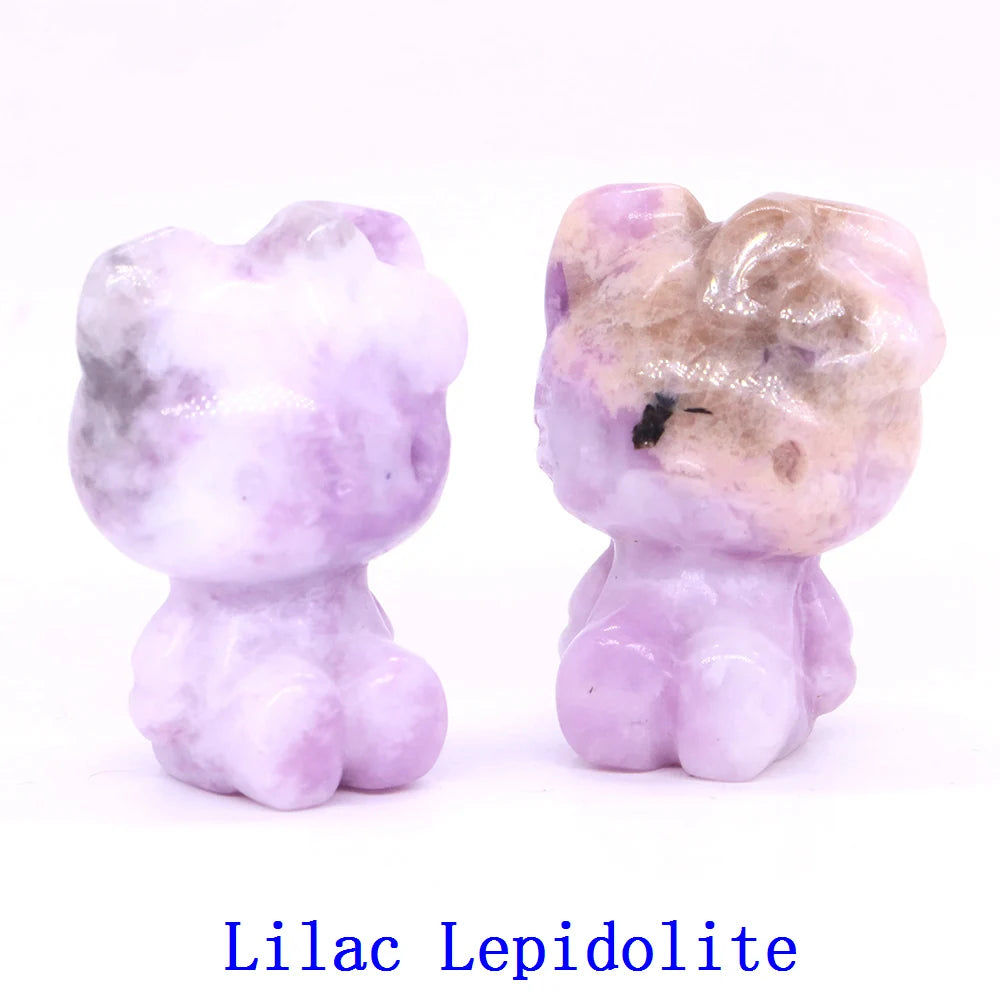 20x Hand-Carved Crystal “Hello Kitty” – 36×25×20 mm Cute Cartoon Cat (Multi-Stone Collection)