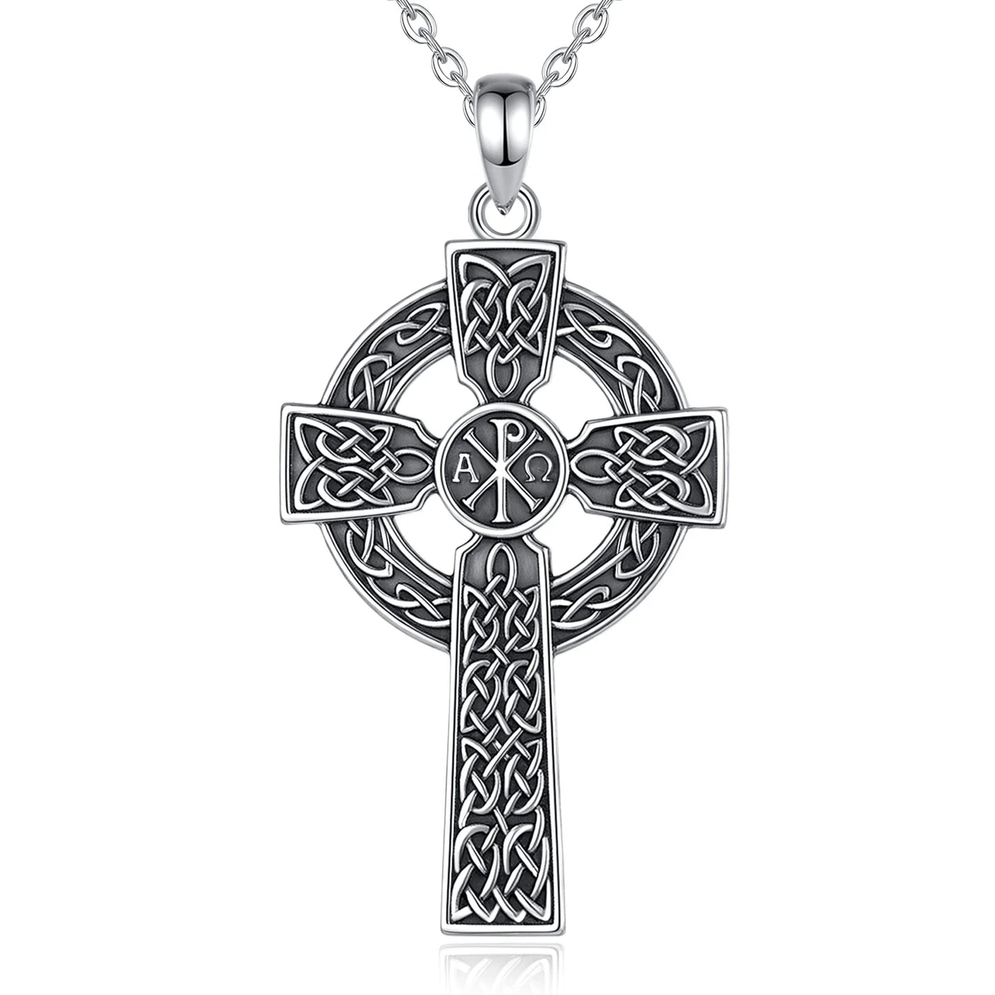Collier croix nœud celtique en argent sterling 925 Eudora – Pendentif Chi Rho vintage | Bijou religieux chrétien, cadeau pour femmes et hommes 