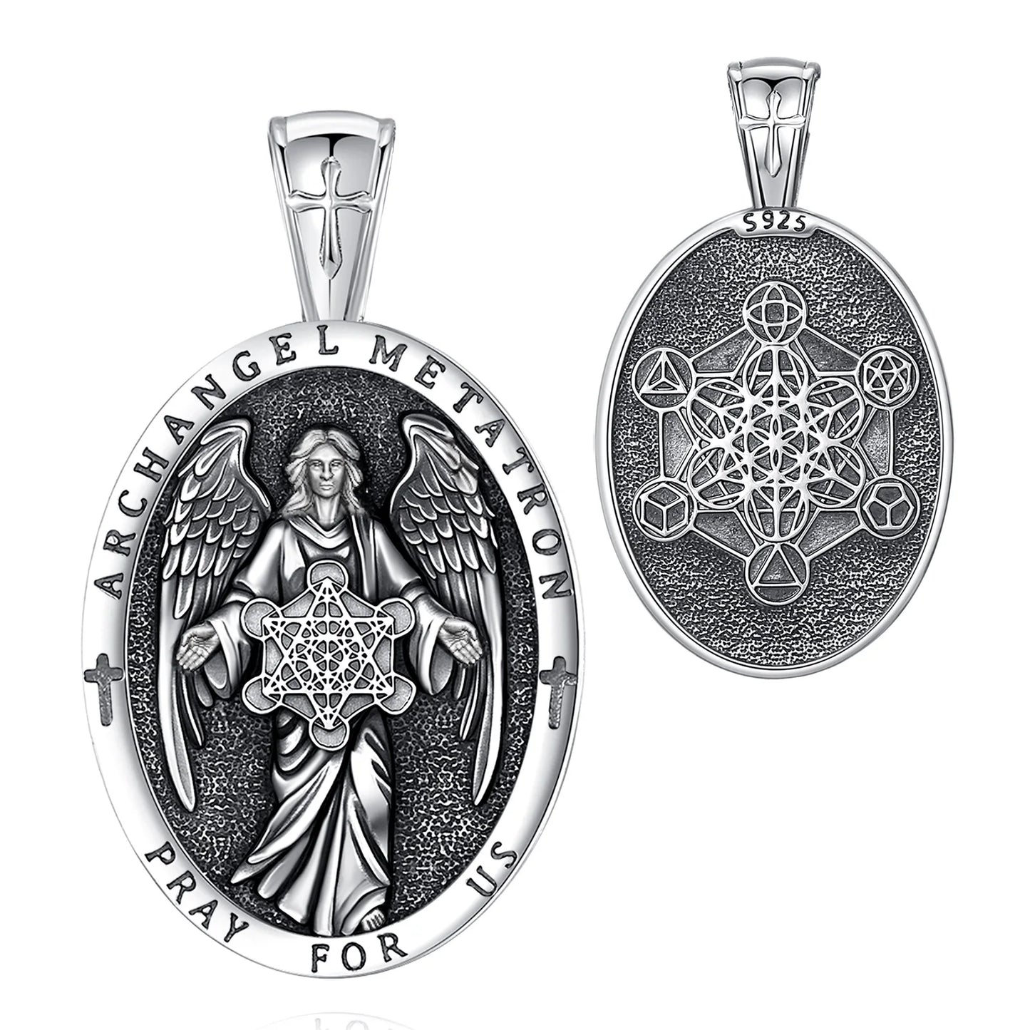 Eudora Sterling Silver Archangel Metatron’s Cube Necklace – Angel Seal Sacred Geometry Amulet Pendant | Religious Jewelry Gift for Men