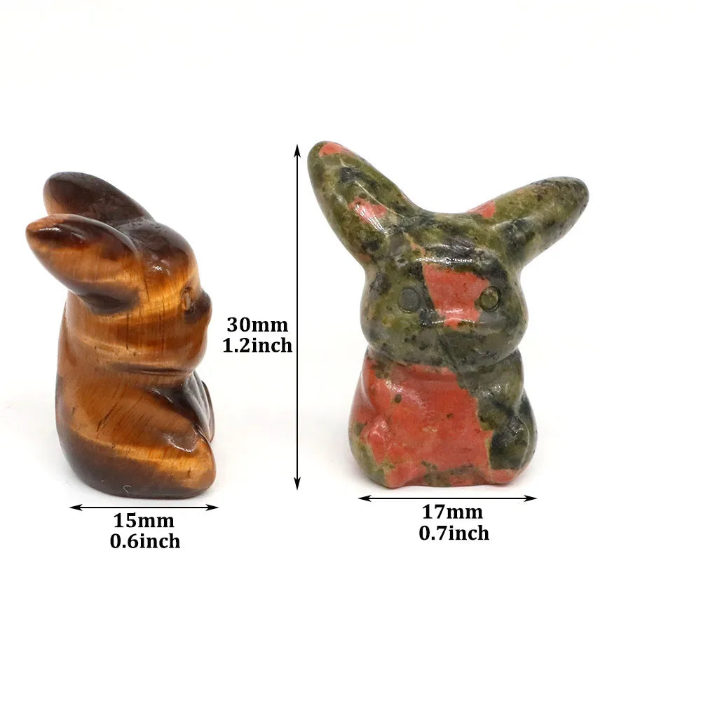 5x Hand-Carved Crystal “Pikachu” – 30 mm Mini Figurine (Multi-Stone Collection)