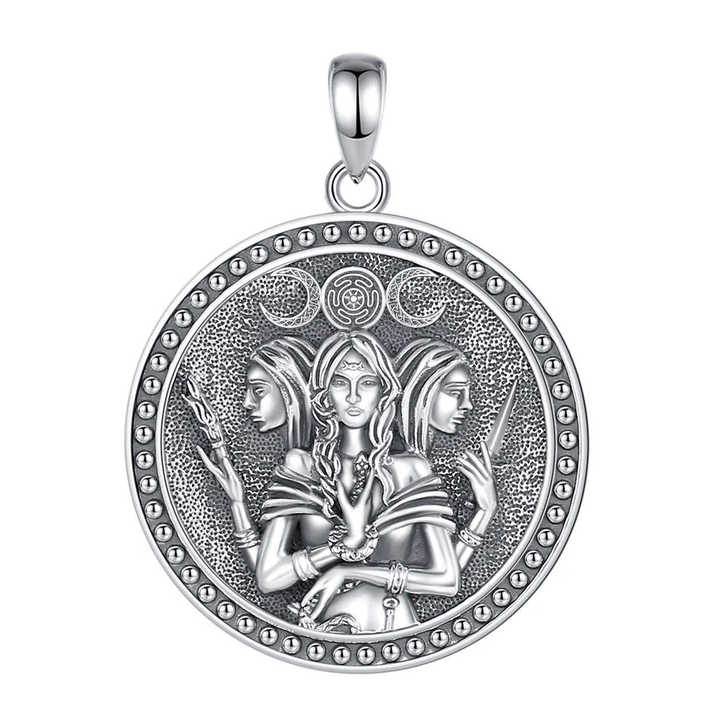 Collier Eudora en argent sterling 925, pendentif amulette Hécate, triple lune | Bijou païen wiccan, cadeau pour femme 
