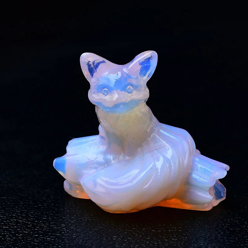 1x Nine‑Tailed Fox Crystal – 40 mm Carved Figurine (Multi‑Stone Collection)