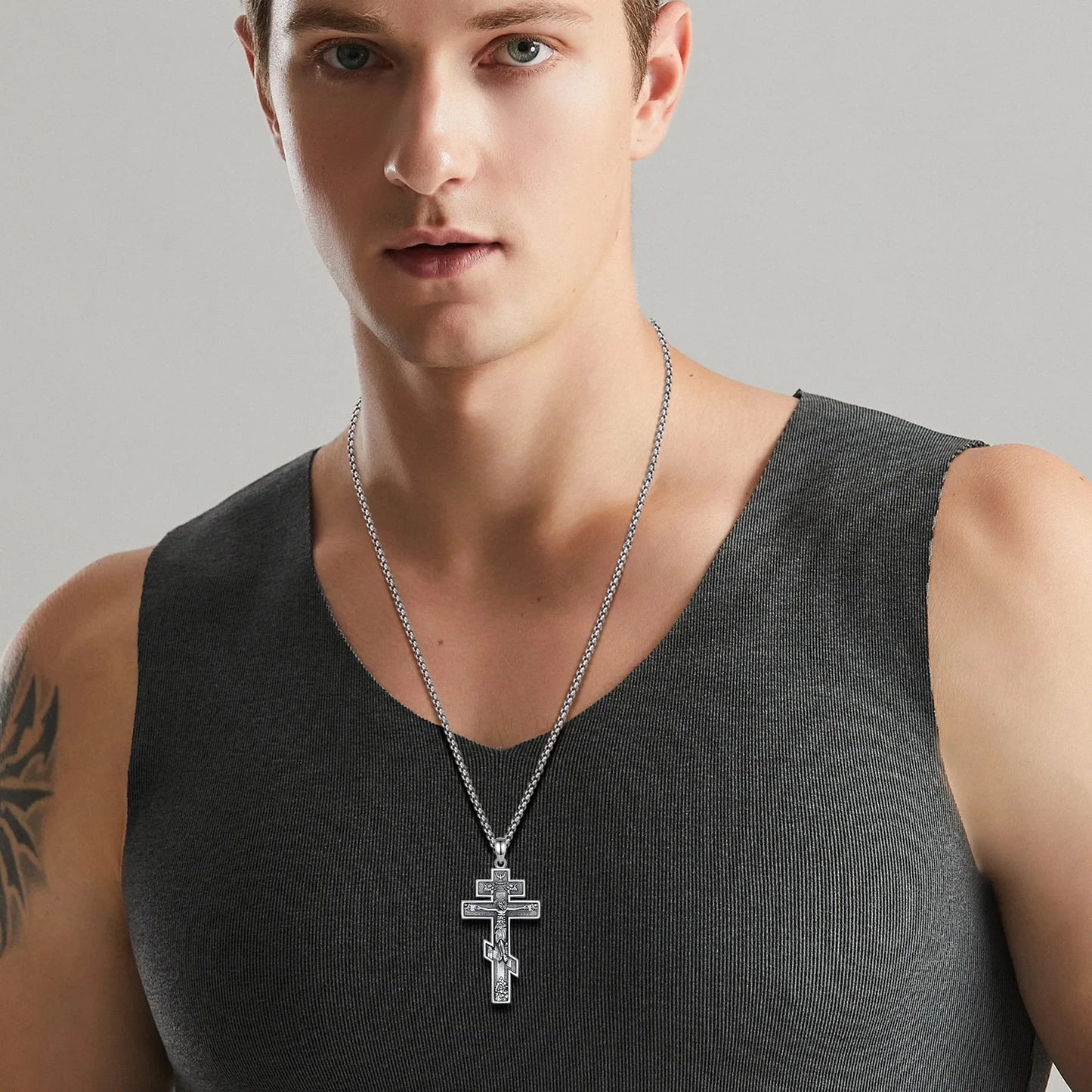 Collier Croix Orthodoxe Eudora en Argent Sterling 925 – Pendentif Crucifix de Jésus | Bijou religieux chrétien pour hommes et femmes 