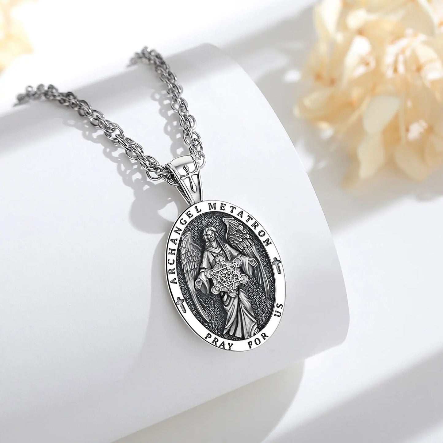 Eudora Sterling Silver Archangel Metatron’s Cube Necklace – Angel Seal Sacred Geometry Amulet Pendant | Religious Jewelry Gift for Men