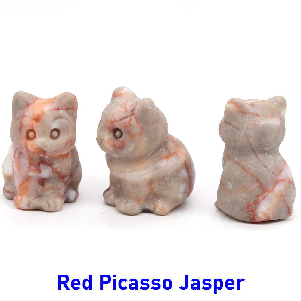 20x Hand-Carved Crystal Cat – 30 mm Mini Figurine (Multi-Stone Collection)