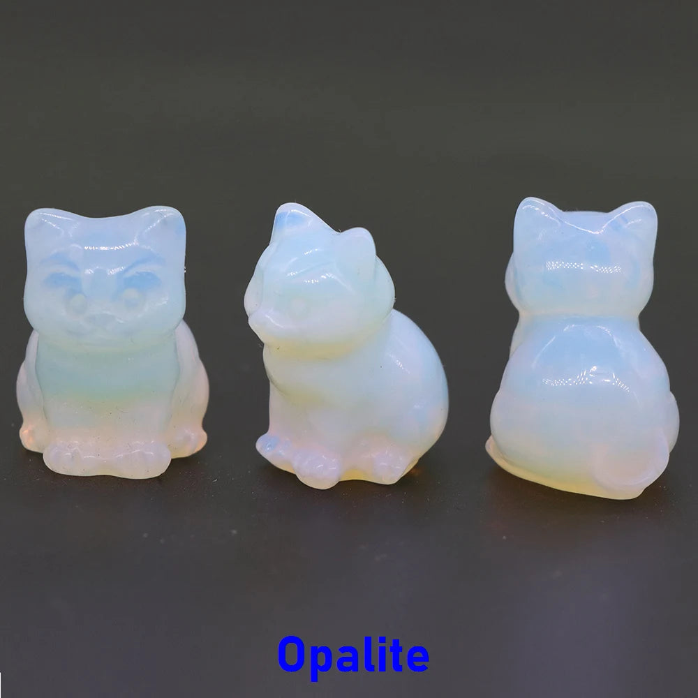 20x Hand-Carved Crystal Cat – 30 mm Mini Figurine (Multi-Stone Collection)