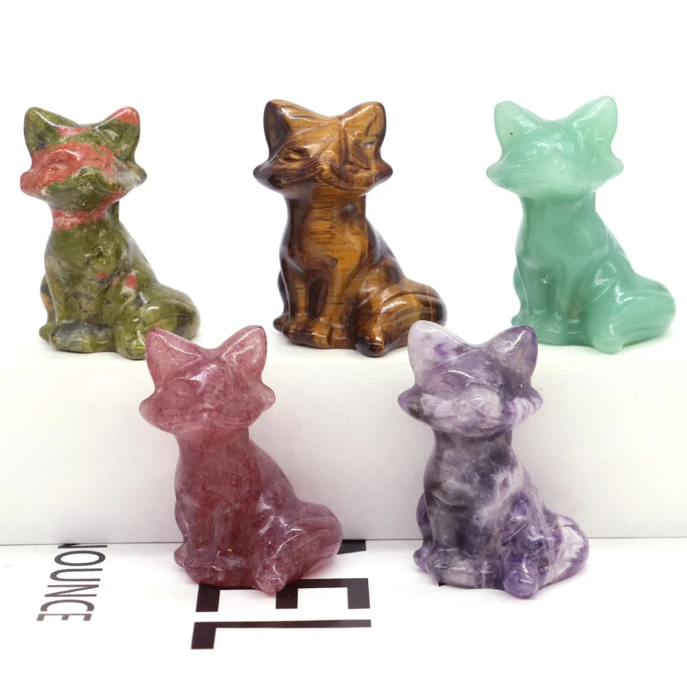 10x Hand-Carved Crystal Fox – 40 mm Figurine (Multi-Stone Collection)