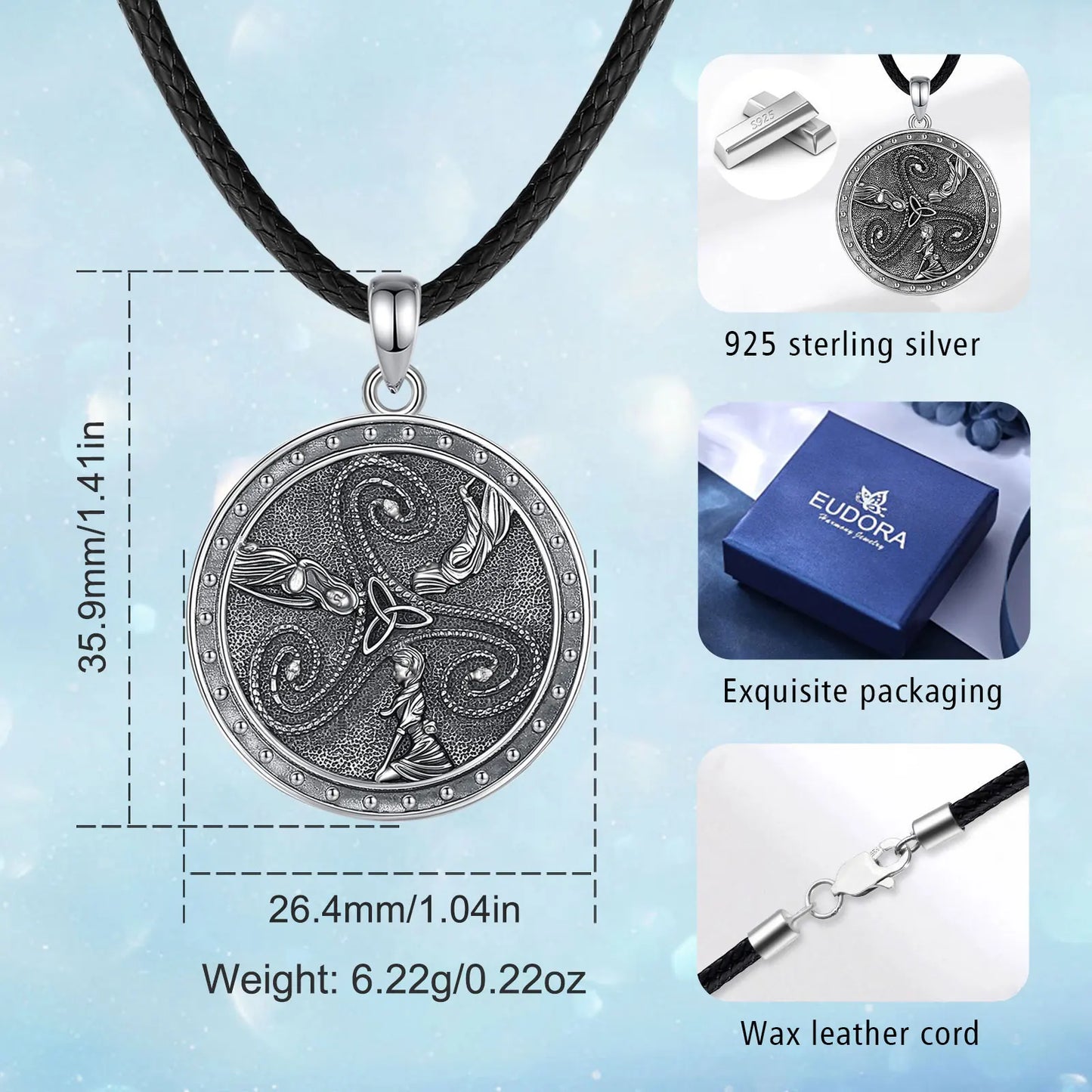 Collier Eudora en argent sterling 925 représentant la triple déesse Hécate – Pendentif amulette Triquetra à nœud celtique | Bijou païen Wicca, cadeau pour femme 