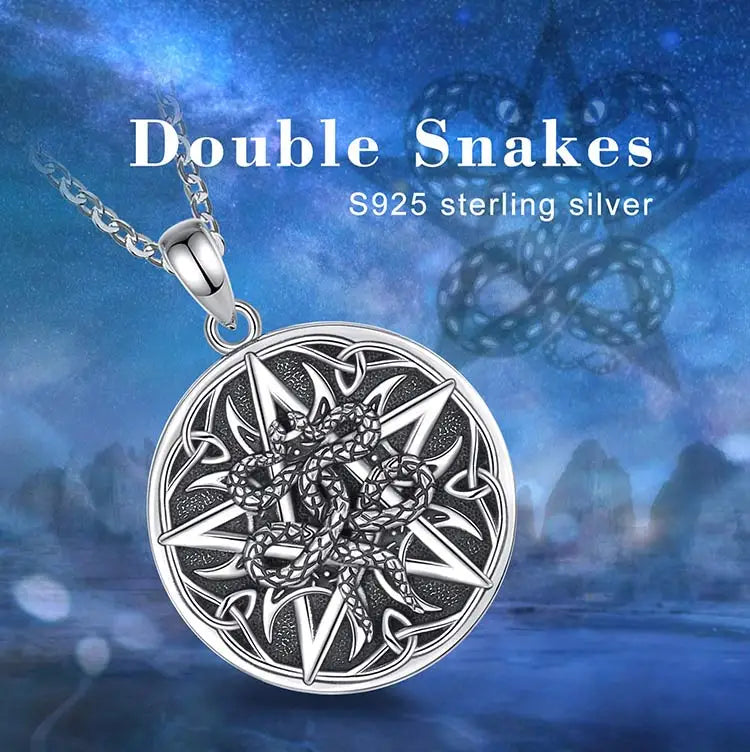 Collier Eudora en argent sterling 925 avec pentagramme et serpent – ​​Pendentif croissant de lune et nœud celtique | Bijou spirituel wiccan païen pour homme
