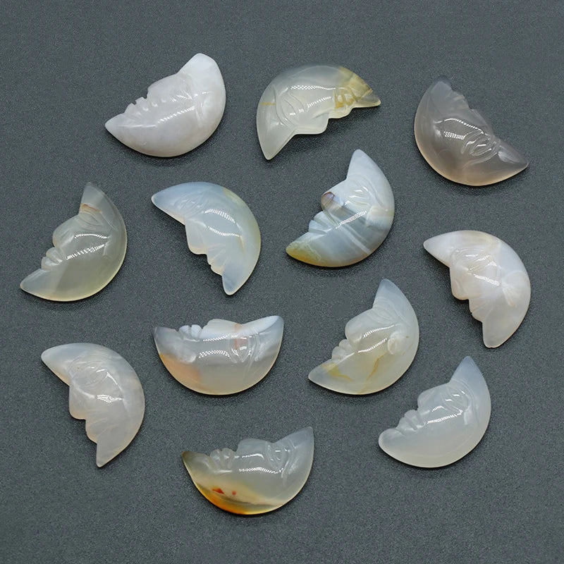1x Hand-Carved Crystal Moon – 25×15×7 mm Mini Ornament (Multi-Stone Collection)