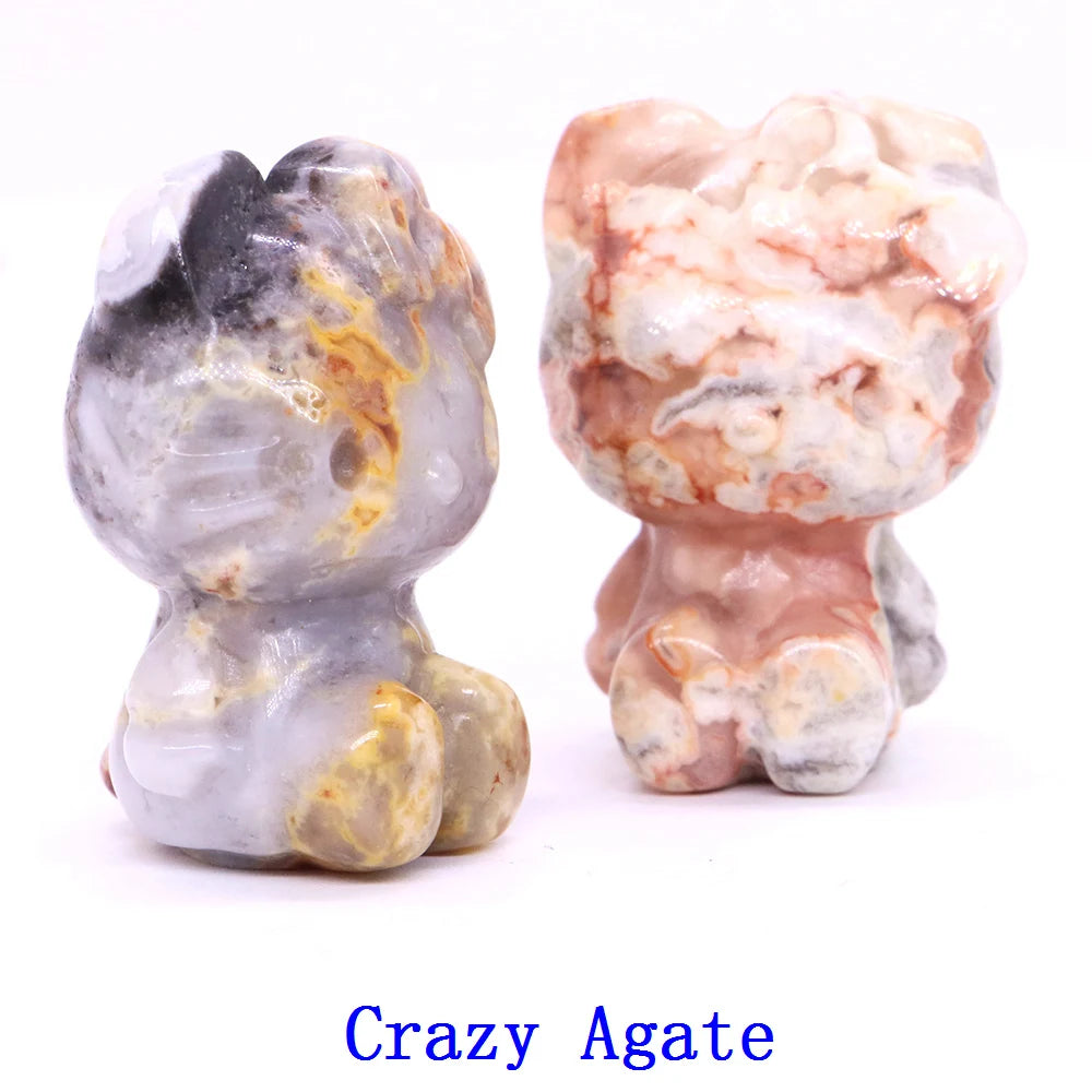 20x Hand-Carved Crystal “Hello Kitty” – 36×25×20 mm Cute Cartoon Cat (Multi-Stone Collection)