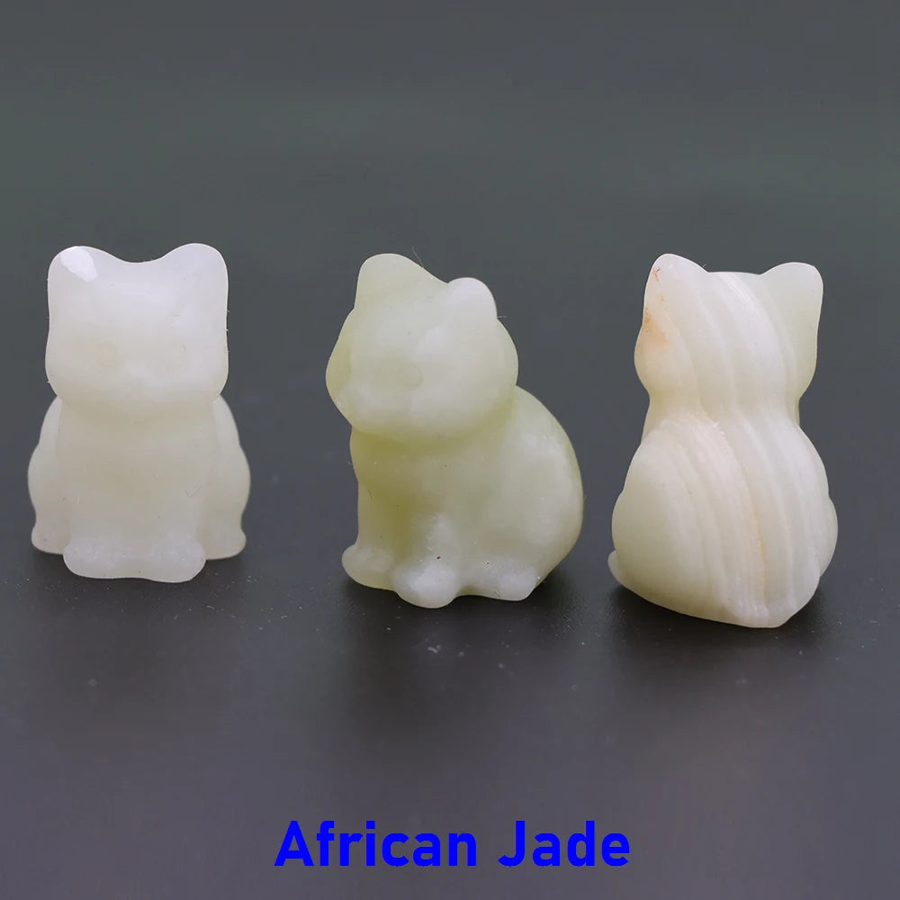 3x Hand-Carved Crystal Cat – 30 mm Mini Figurine (Multi-Stone Collection)