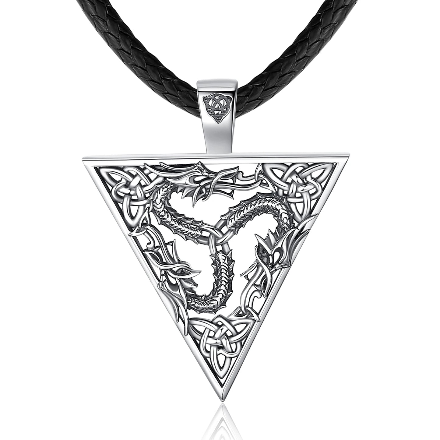 Collier Dragon en argent sterling 925 Eudora – Pendentif amulette Triquetra en spirale à nœud celtique | Bijou païen Wicca, cadeau pour femmes et hommes 