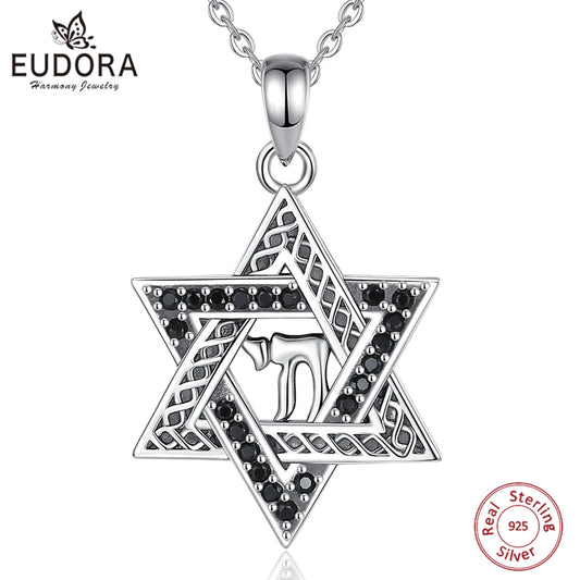 Colgante Eudora de Estrella de David en Plata de Ley 925 – Collar vintage con amuleto de hexagrama YHWH | Joyería religiosa para mujeres y hombres 