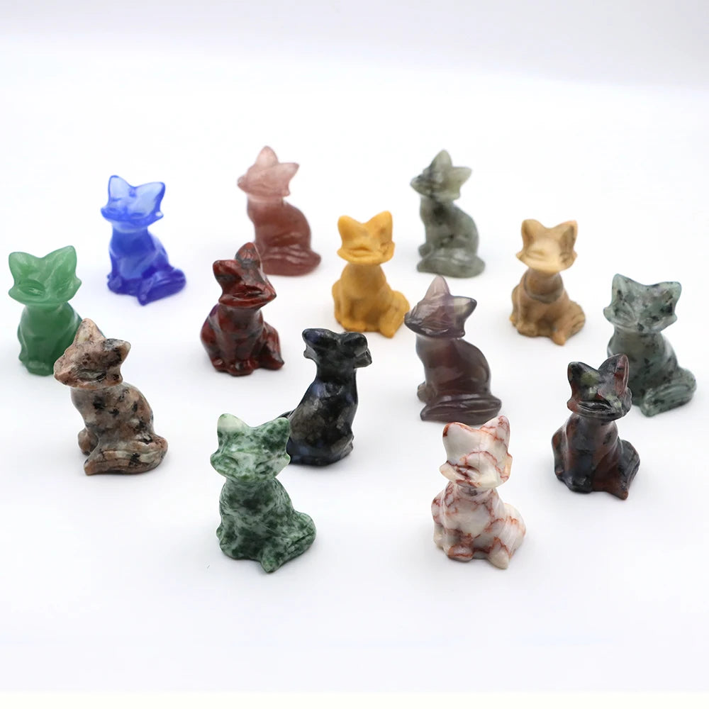 1x Hand-Carved Crystal Fox – 40 mm Figurine (Multi-Stone Collection)