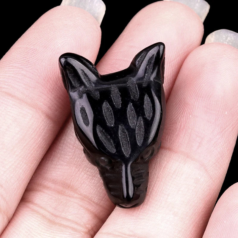 1x 27x25 mm Carved Wolf Head Crystal – Multi-Stone Collection