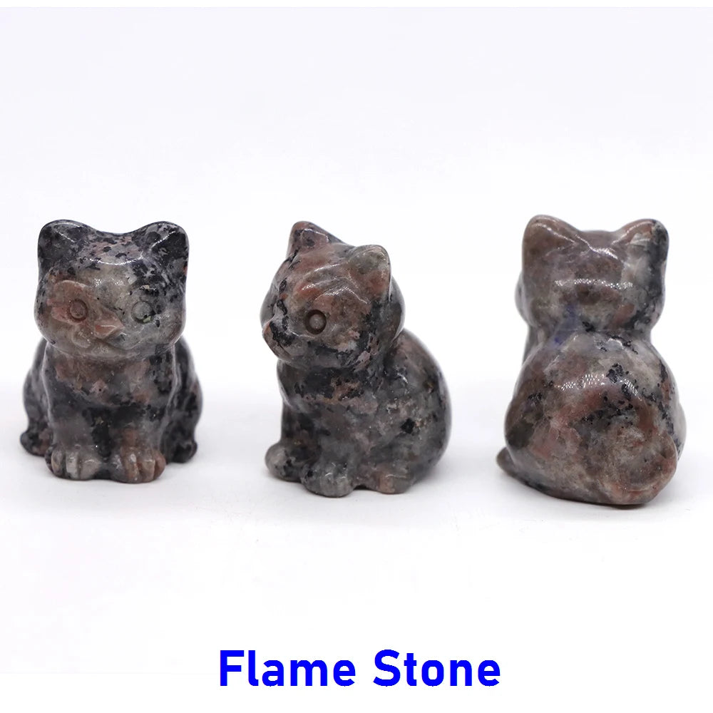 3x Hand-Carved Crystal Cat – 30 mm Mini Figurine (Multi-Stone Collection)