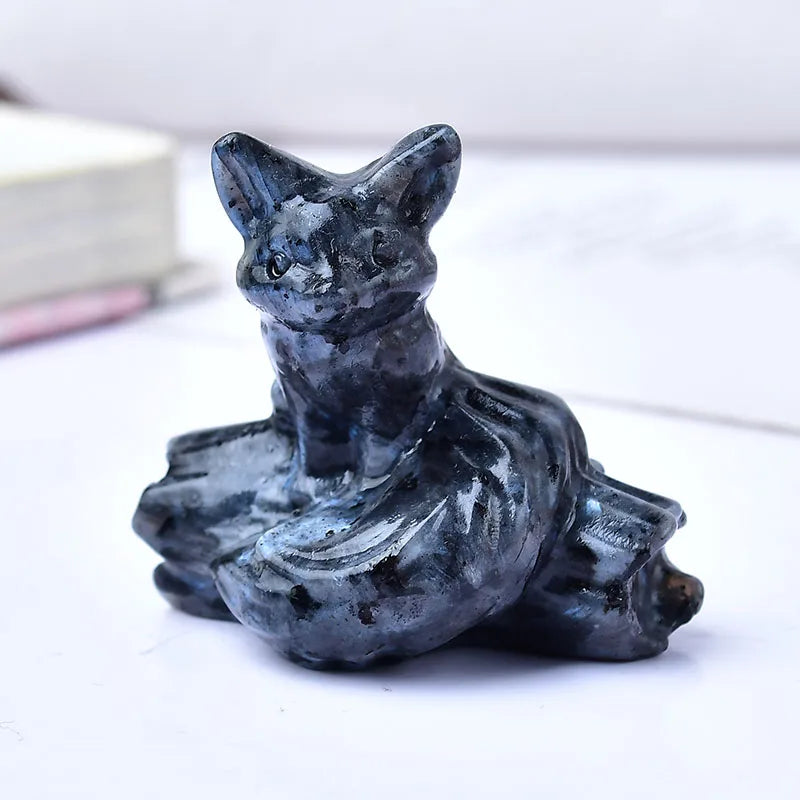 1x Nine‑Tailed Fox Crystal – 40 mm Carved Figurine (Multi‑Stone Collection)
