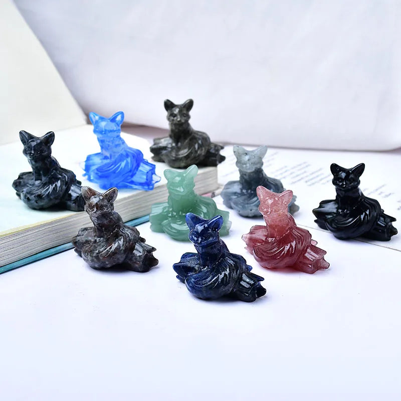 1x Nine‑Tailed Fox Crystal – 40 mm Carved Figurine (Multi‑Stone Collection)