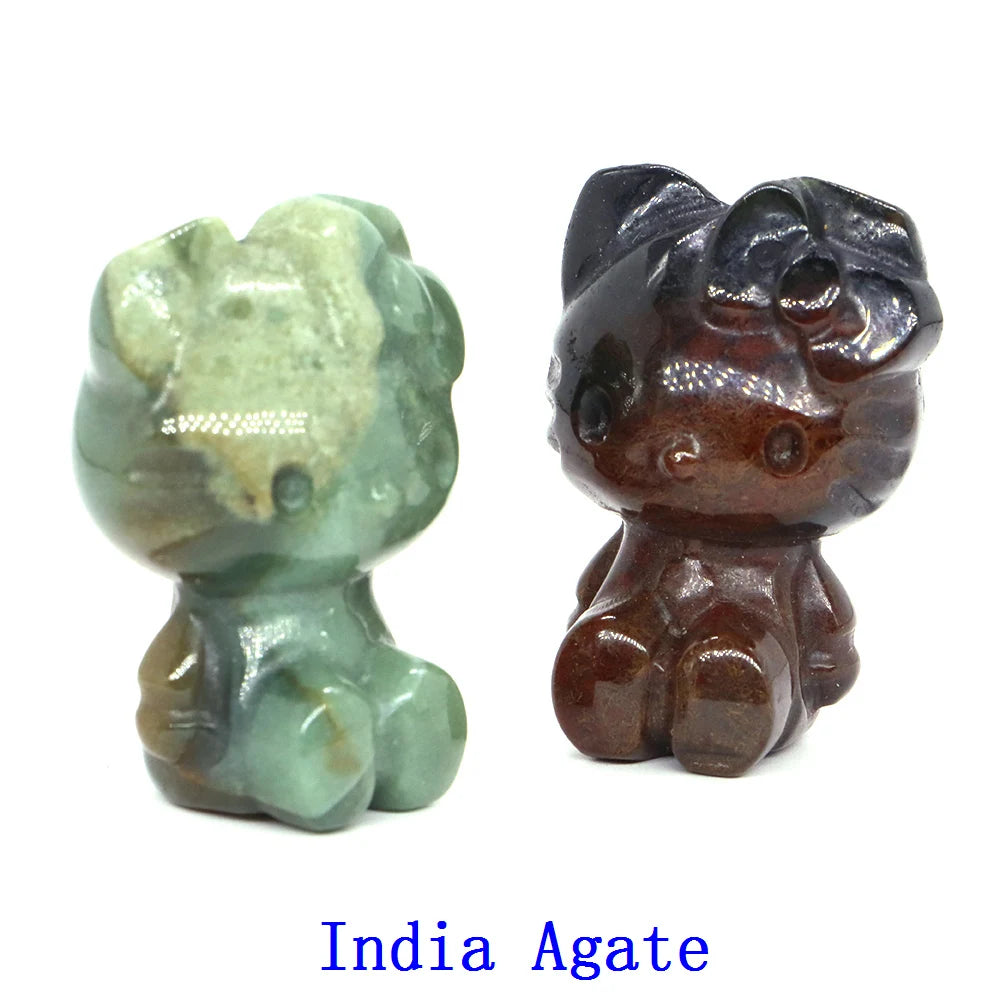 1x Hand-Carved Crystal “Hello Kitty” – 36×25×20 mm Cute Cartoon Cat (Multi-Stone Collection)