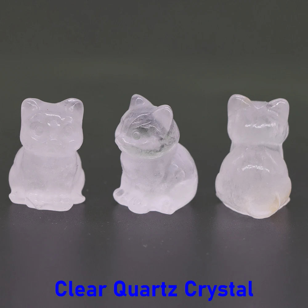 10x Hand-Carved Crystal Cat – 30 mm Mini Figurine (Multi-Stone Collection)