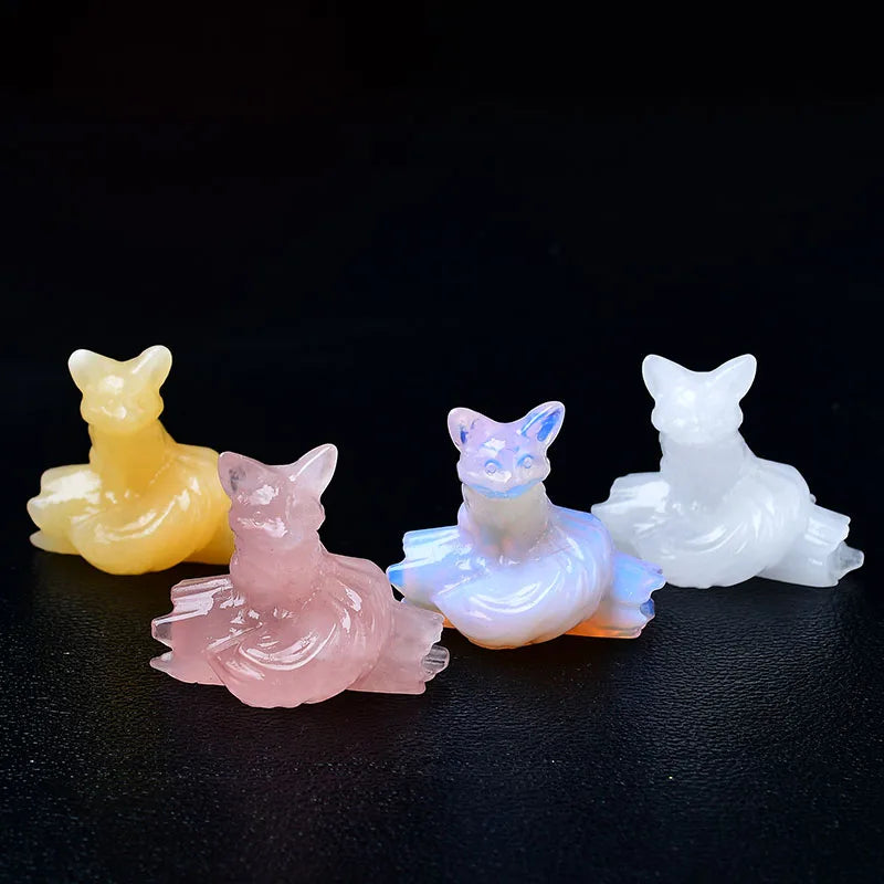 1x Nine‑Tailed Fox Crystal – 40 mm Carved Figurine (Multi‑Stone Collection)