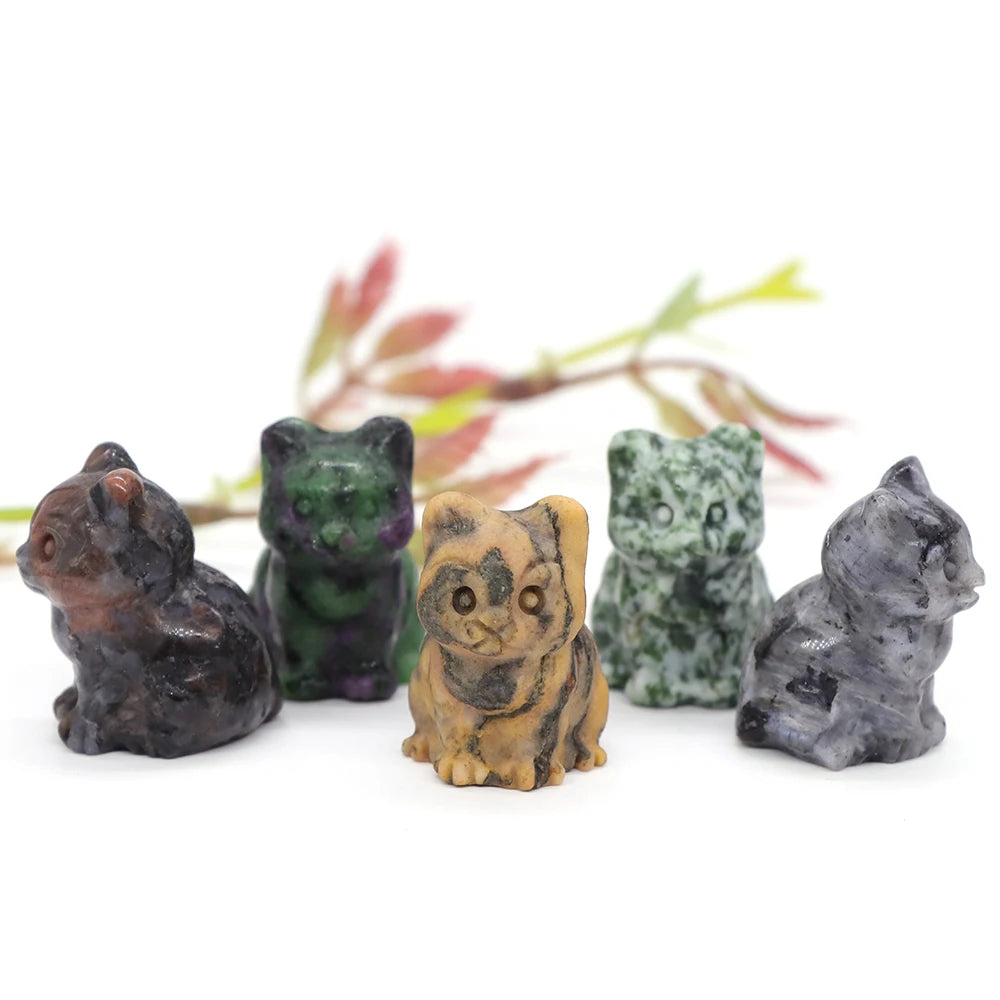 1x Hand-Carved Crystal Cat – 30 mm Mini Figurine (Multi-Stone Collection)