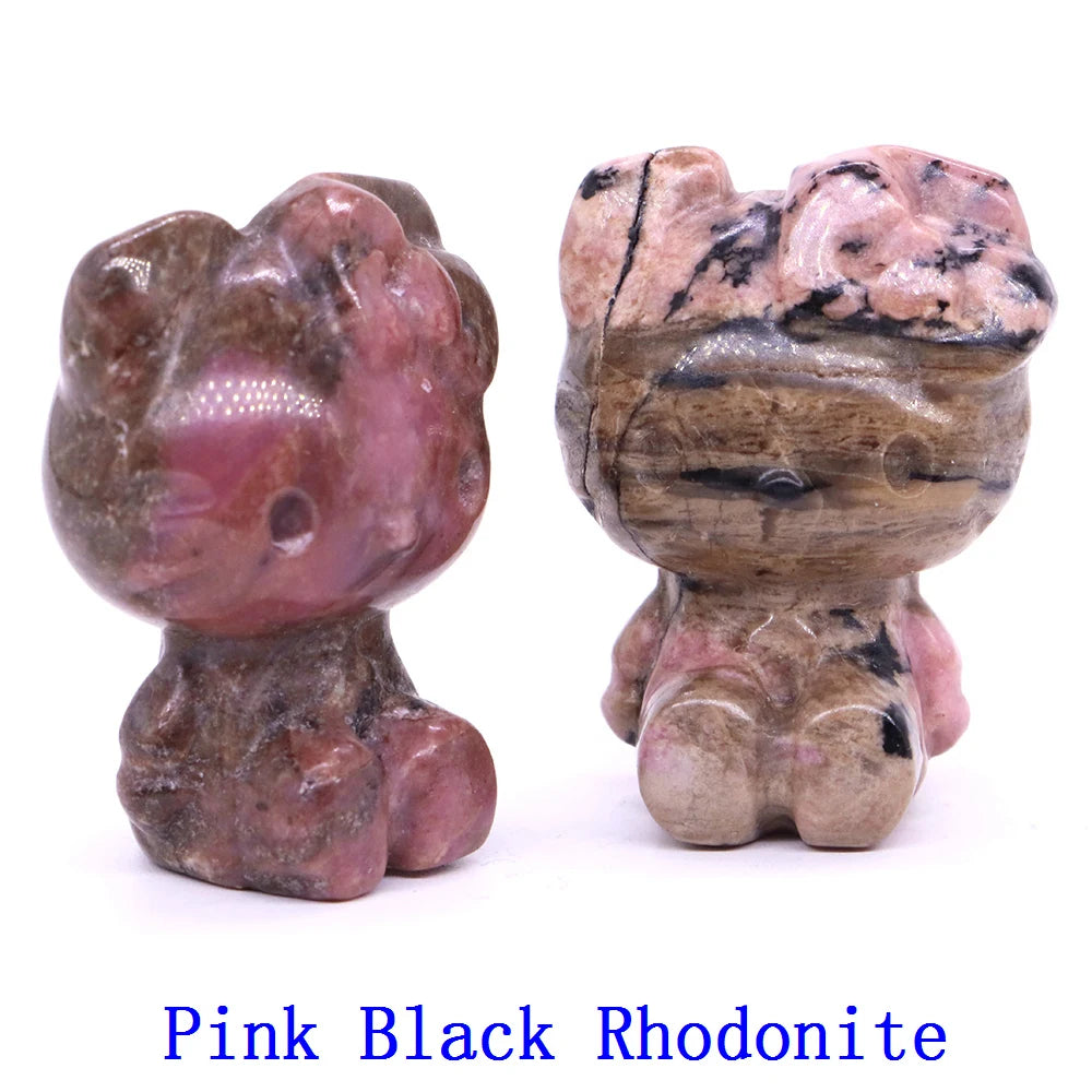 10x Hand-Carved Crystal “Hello Kitty” – 36×25×20 mm Cute Cartoon Cat (Multi-Stone Collection)