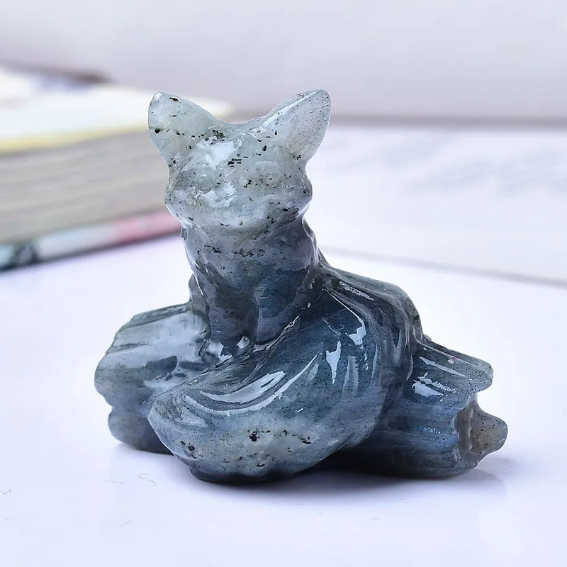 1x Nine‑Tailed Fox Crystal – 40 mm Carved Figurine (Multi‑Stone Collection)