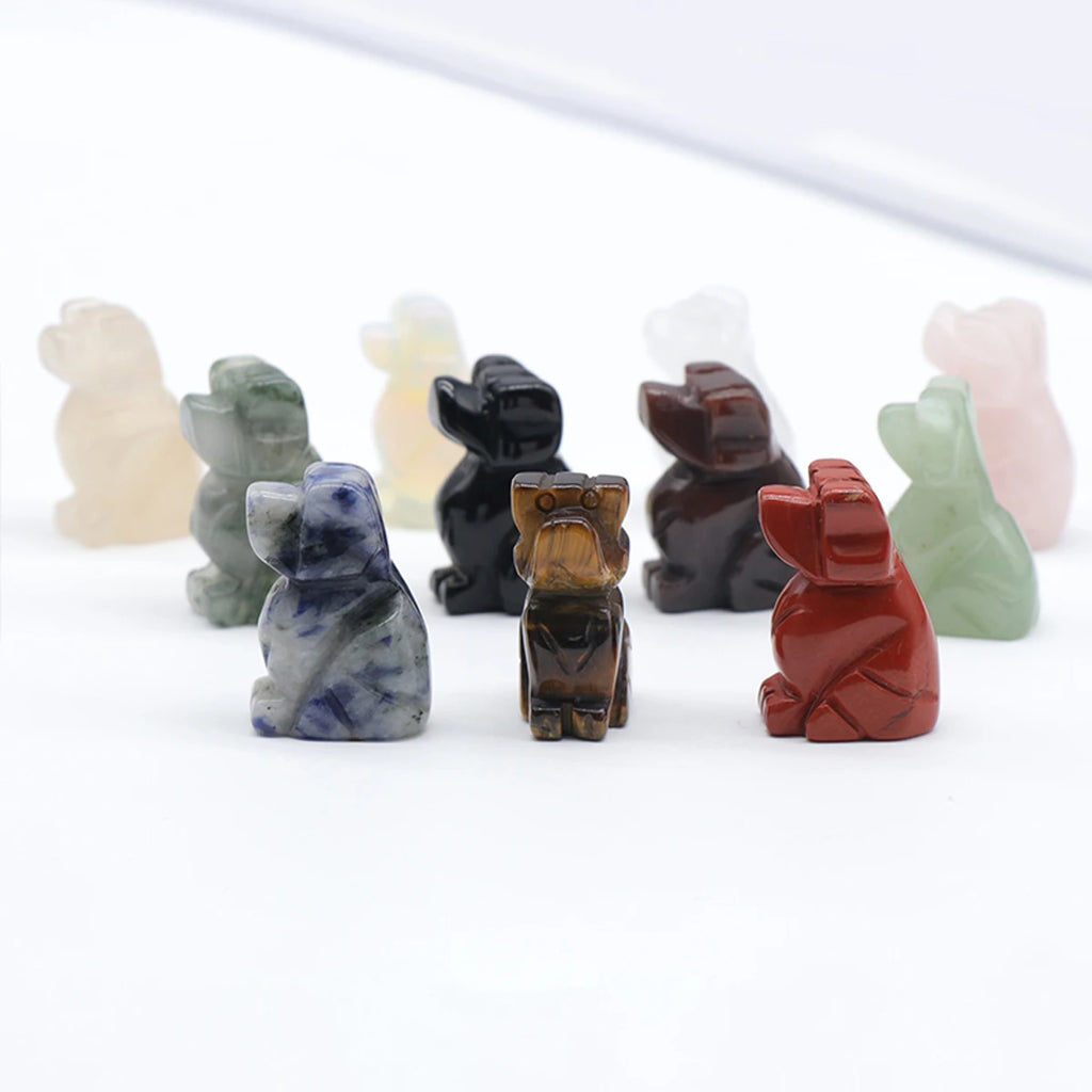 1x Hand-Carved Crystal Dog – 27×17 mm Mini Figurine (Multi-Stone Collection)
