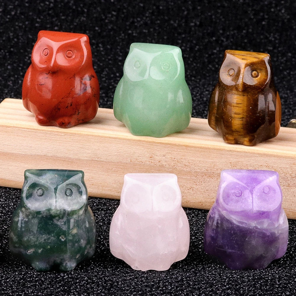 1x Hand-Carved Crystal Owl – 18×27 mm Mini Ornament (Multi-Stone Collection)