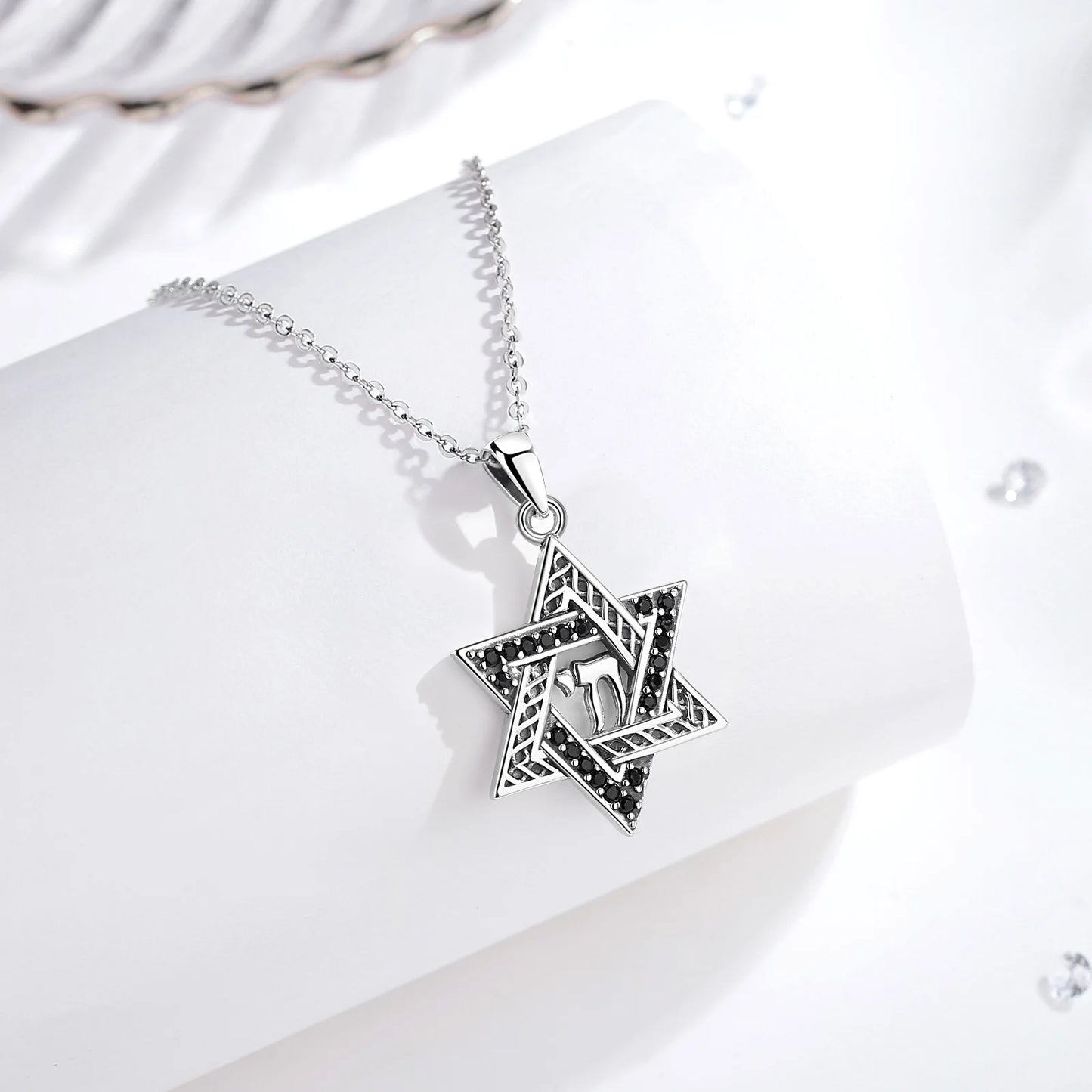 Pendentif Étoile de David en argent sterling 925 Eudora – Collier amulette hexagramme vintage YHWH | Bijou religieux, cadeau pour femmes et hommes 