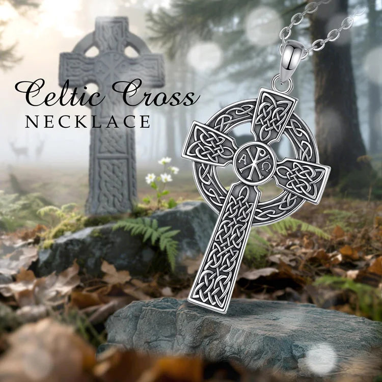 Collier croix nœud celtique en argent sterling 925 Eudora – Pendentif Chi Rho vintage | Bijou religieux chrétien, cadeau pour femmes et hommes 