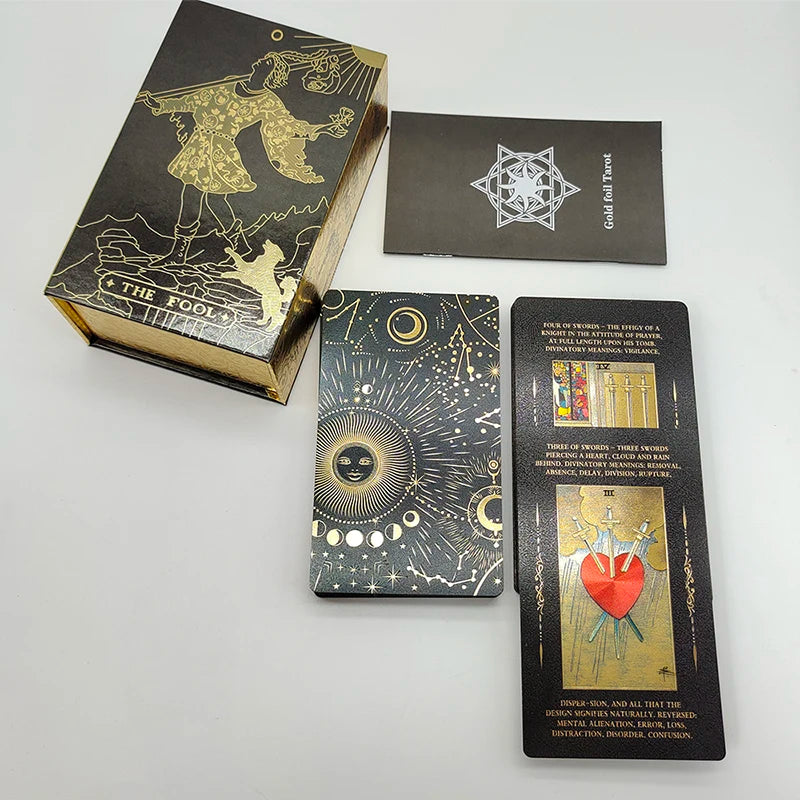 Black Gold Foil Tarot Cards – Plastic Rider Oracle Deck (New Version)